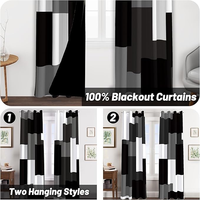 Tyrot Black Grey 100% Blackout Curtains - Image 2
