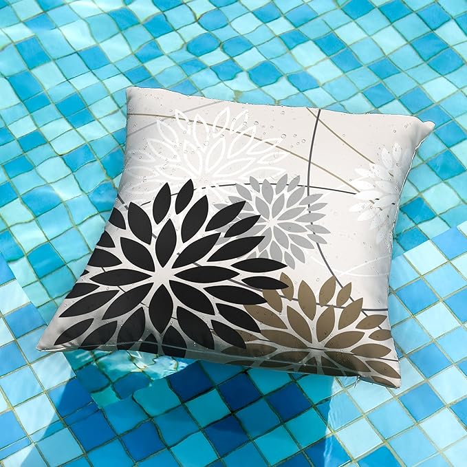 DFXSZ Black Brown Outdoor Pillow Covers 18x18 Inch Set of 2 White Gray Flower - Image 2