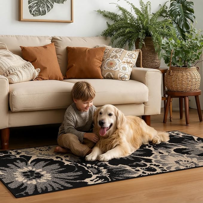 Findosom Hallway Runner Rug 2x10, Non Slip High-Low Textured Floral Washable - Image 3