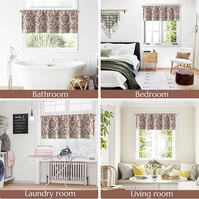 jinchan Linen Valance Curtain for Kitchen Vintage Damask Floral Blackout - Image 7