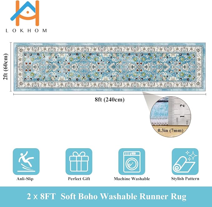 LOKHOM Washable Runner Rug, 2x8 Non Slip Vintage Hallway Runner Rug - Image 2