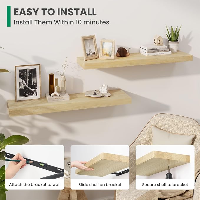 Solid Wood Floating Shelves For Wall, 36”W x 9”D x 1.56”H Large Wall Shelves - Image 4