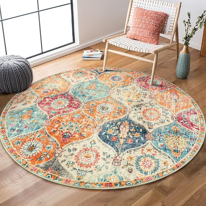 Lahome Moroccan Trellis Washable Round Rugs, Non-Slip Soft Round Rug 4ft by Lahome