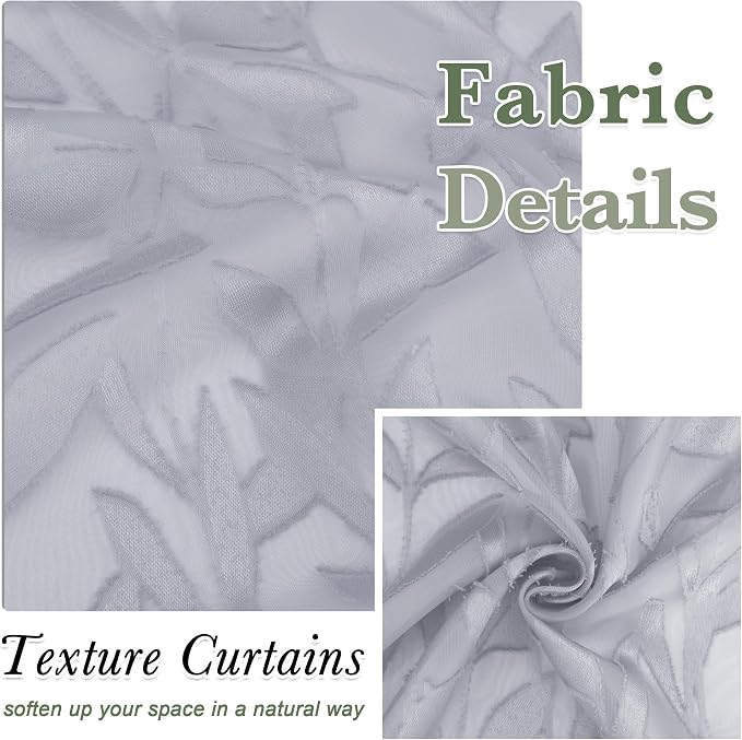 Lecloud Leia Light Grey Semi Sheer Curtains 45 Inch Length 2 Panels, Jacquard - Image 9