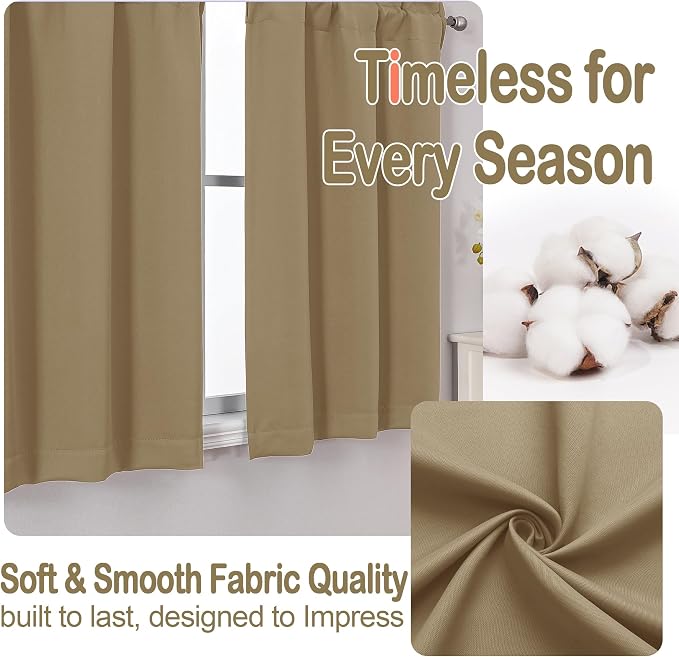 OVZME Taupe Blackout Curtains for Small Window Treatment, Light Blocking Short - Image 7