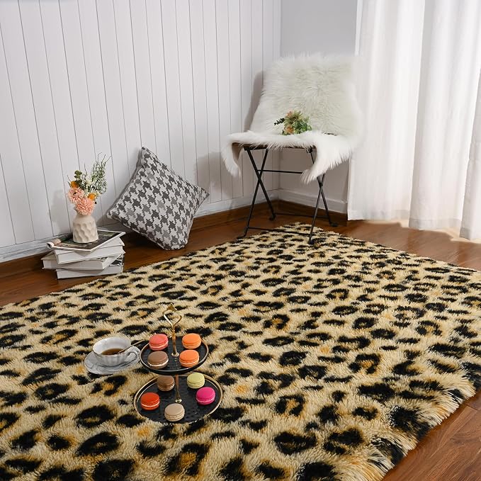 Amearea 8x10 Fluffy Leopard Rug, 8 x 10 Feet Premium Cheetah Print Area Rugs by AmeareaDirect