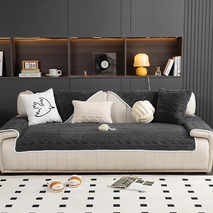 Geometric Jacquard Plush Warm Sofa Couch Cover, Soft Funny Fuzzy Couch Covers - Image 5
