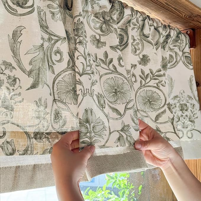 jinchan Linen Valance Kitchen Curtain Pack of 2 Double Layer 18 Inch - Image 4