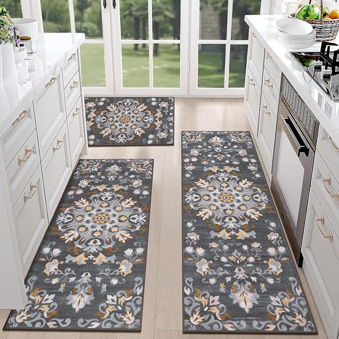 HEBE Washable Kitchen Rugs Sets of 3, Non Slip Absorbent Kitchen Rugs and Mats by HEBE