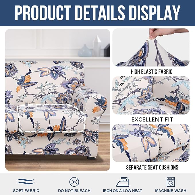 hyha Couch Covers, Chair/Sofa Covers, Floral Pattern, 2 Pieces, Armchair - Image 4