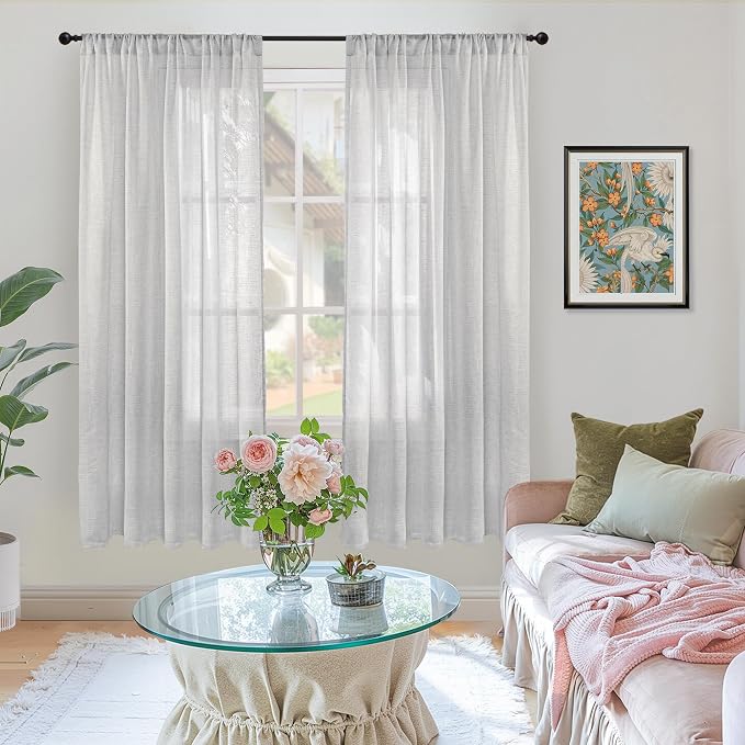 BGment Light Grey Linen Semi Sheer Curtains - Image 2