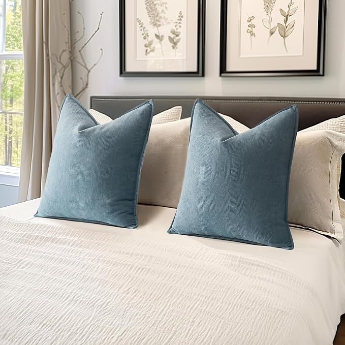 MIULEE Pack of 2 Dusty Blue Decorative Pillow Covers 18x18 Inch Soft Chenille - Image 5
