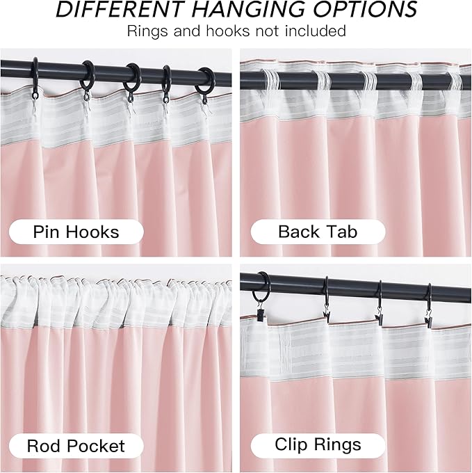 RYB HOME Pink Velvet Curtains 102 inches, Back Tab Soft Fabric Room Darkening - Image 8