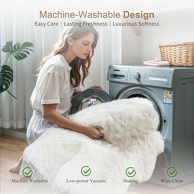 KICHOWUA Thick Area Rug 5x7 Cream White Fluffy Shag - Image 5