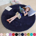 Dark Navy Round Rugs 5Ft for Teen Boys Bedroom, Circular Fluffy Shag Fuzzy by Amdrebio