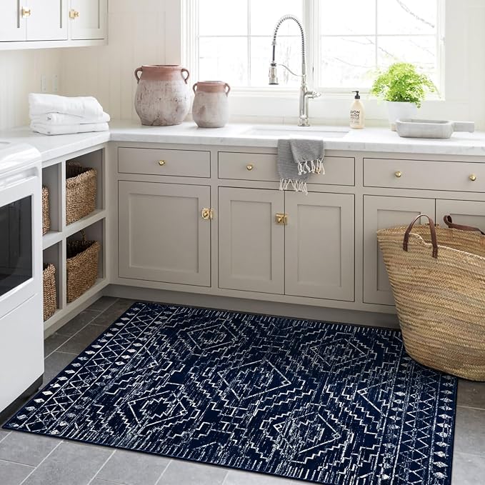 Wonnitar Moroccan Washable Rug 3x5, Soft Farmhouse Bedroom Throw Mat, Geometric - Image 3