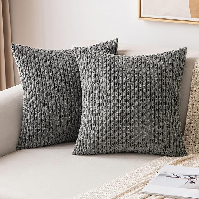 MIULEE Pack of 2 Decorative Throw Pillow Covers 18x18 Inch Soft Boho Striped by MIULEE