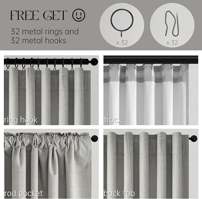 Frost Grey Blackout Linen Curtains 96 Inches Long 2 Panels - Image 6