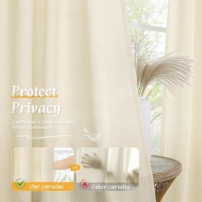 LAMIT 54 Inch Short Window Linen Curtains, Light Beige Soft Thick Light - Image 5