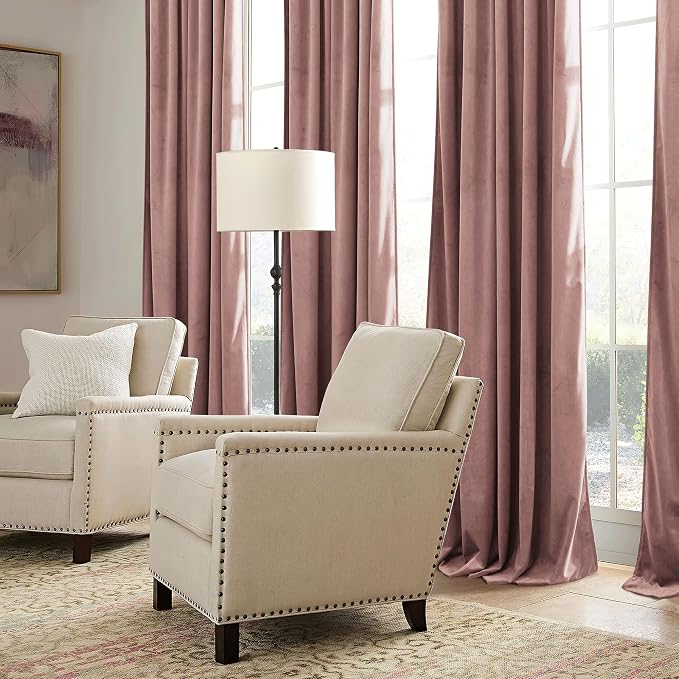 RYB HOME Dusty Pink Velvet Curtains 102 inches - Image 6