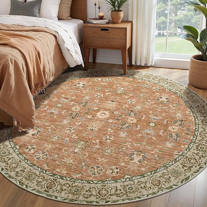 Tangsoo Vintage Round Rug 5ft Washable Circle Rug, Non Slip Boho Round Area Rug by Tangsoo