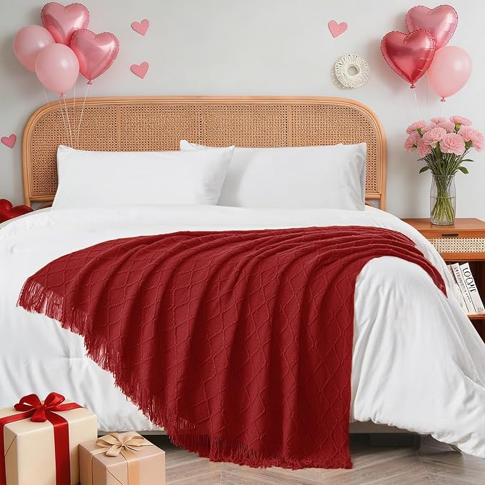 inhand Pomegranate Red Knitted Throw Blanket - Image 10