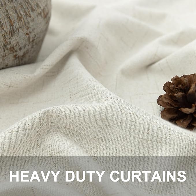 Short Blackout Curtains for Bedroom 45 Inch Length 2 Panels Faux Linen Cream - Image 3
