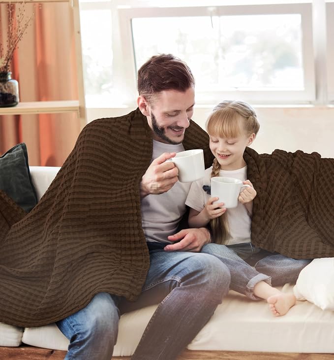 Utopia Bedding Brown 100% Cotton Waffle Blanket 300 GSM Soft Lightweight - Image 8