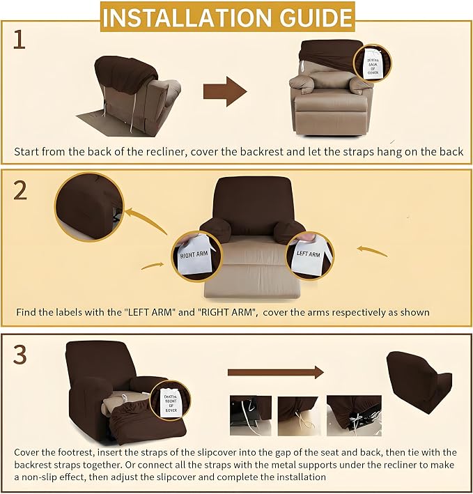 YEMYHOM 4 Pieces Stretch Recliner Slipcover Latest Jacquard Recliner Chair Cover - Image 6