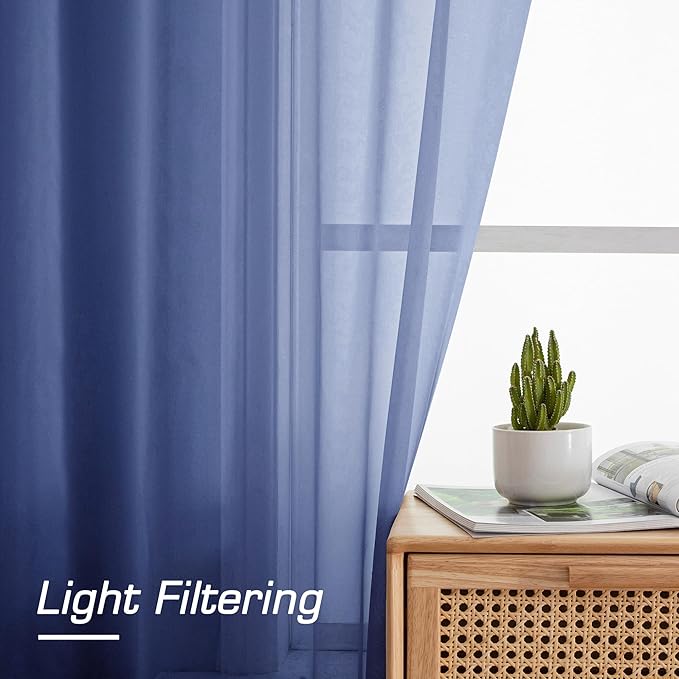 OWENIE Sheer Curtains 63 Inch Length 2 Panels Set, Light Weight Soft Solid - Image 4