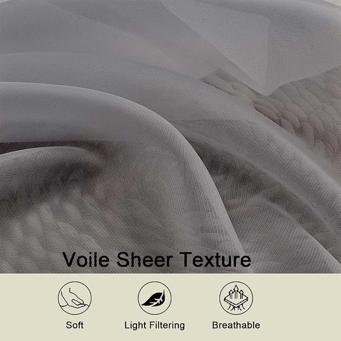 Grey Sheer Curtain for Bedroom Living Room 78 Inches Long 2 Panels Set - Image 3