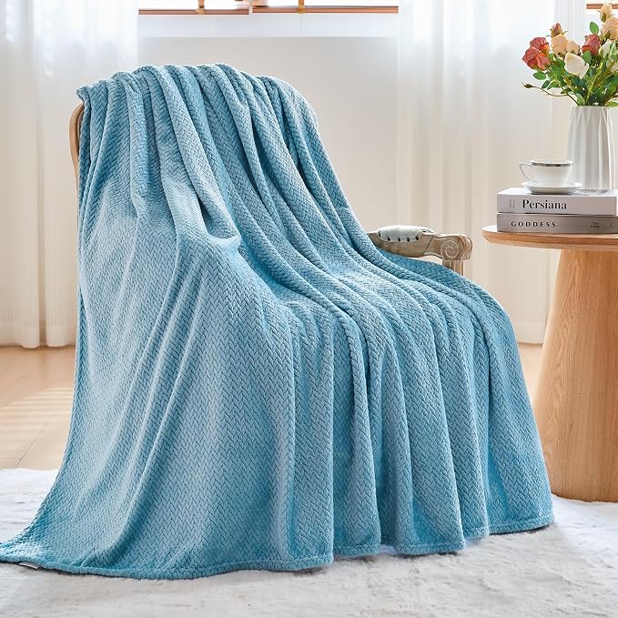 NEWCOSPLAY Super Soft Queen Blanket Light Blue Premium Silky Flannel Fleece - Image 7