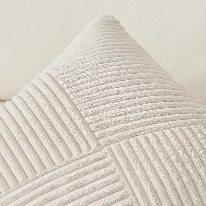 Topfinel 26x26 inches Euro Pillow Covers Set of 2 Cream White Corduroy - Image 7