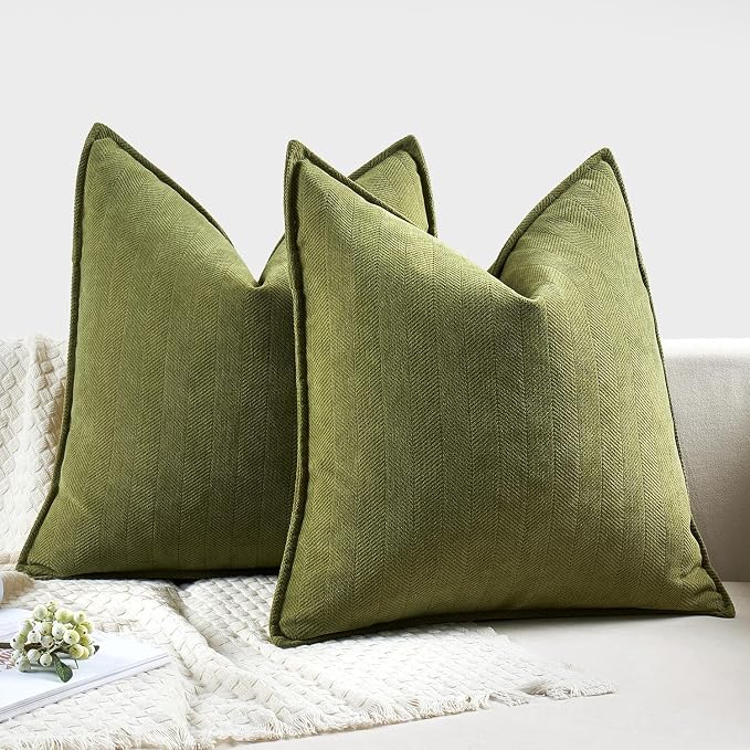 MIULEE Pack of 2 Moss Green Decorative Pillow Covers 18x18 Inch Soft Chenille - Image 6