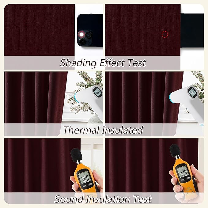 Guken Burgundy 100% Blackout Linen Curtains 84 Inch Length 2 Panels Set - Image 5