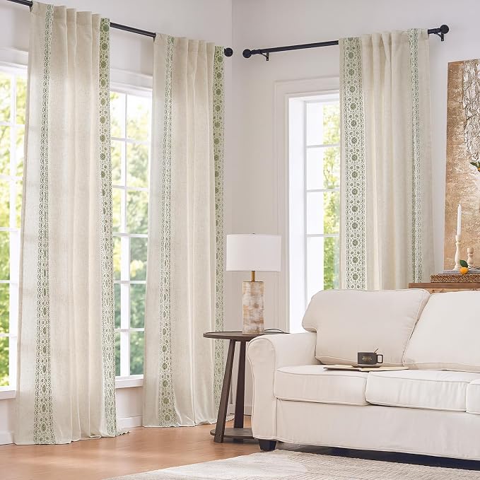 jinchan Weslie Boho Lined Linen Curtains - Image 2