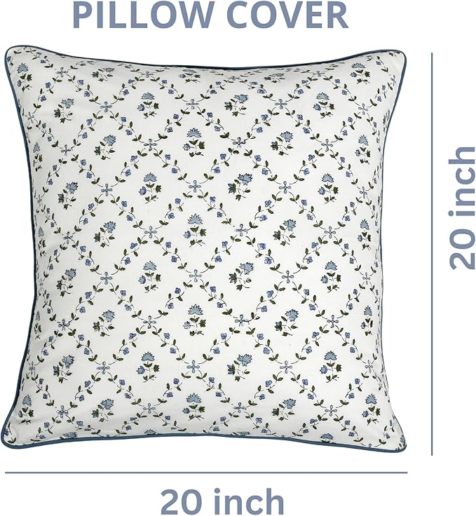 Ridhi Block Print Powder Blue Pillow Cover 20" x 20" Decorative Couch Pillows - Image 4