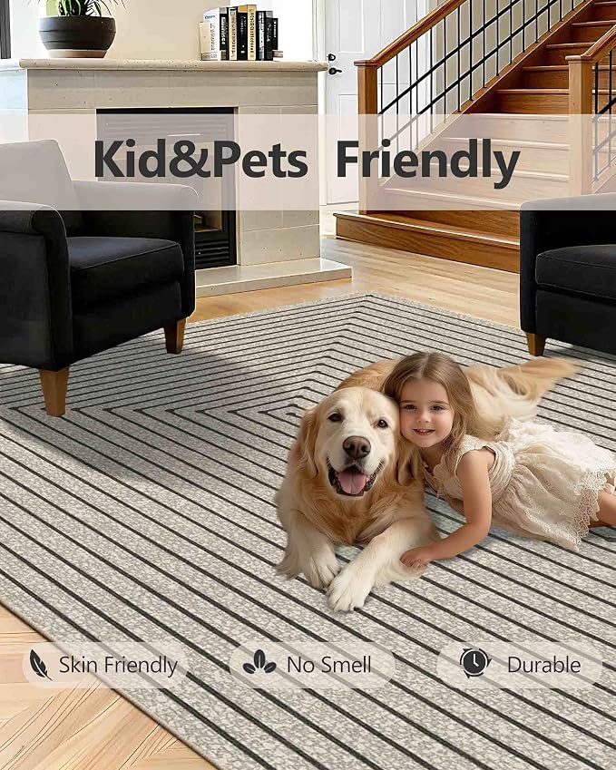 Latte&Fog 6x9 Area Rugs for Living Room Bedroom, Boho Non Slip Low Pile Carpet - Image 7