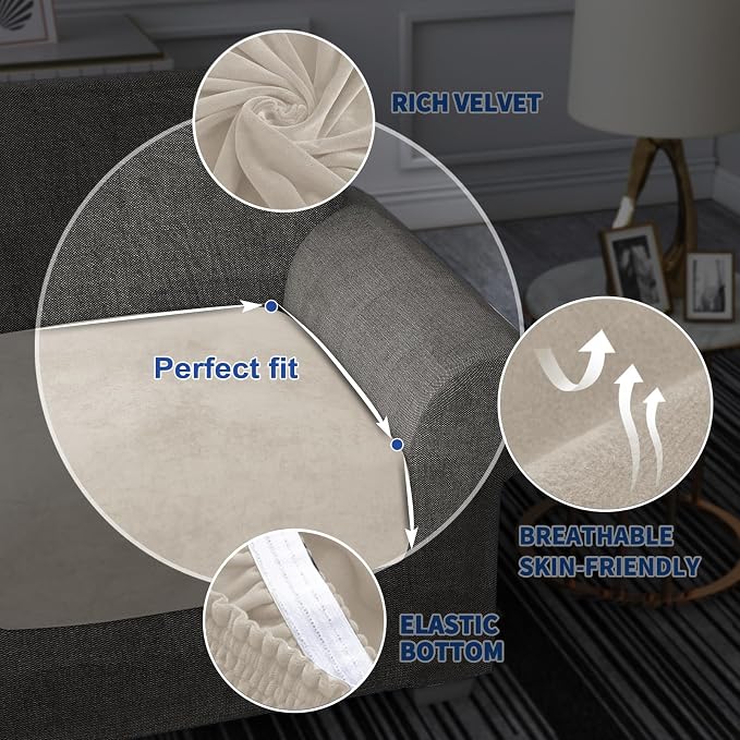 MAXIJIN Velvet Stretch Cushion Cover Fitted Couch Cushion Slipcovers 1 Pack Arm - Image 5