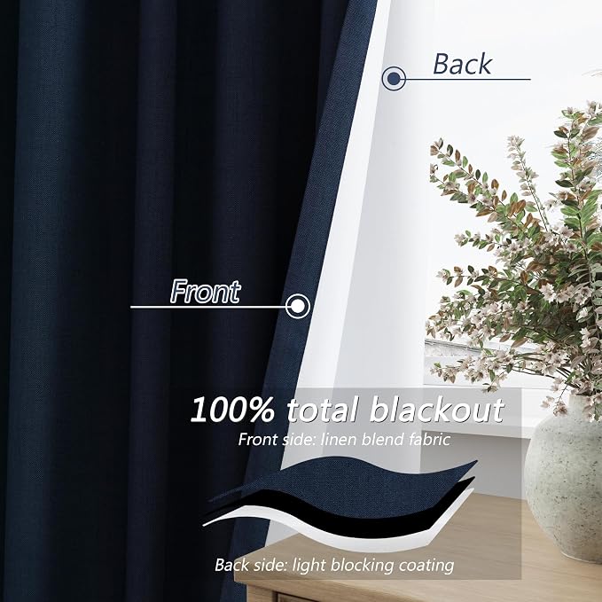 Guken Navy Blue 100% Blackout Curtains 72 Inch Length 2 Panels Set - Image 4