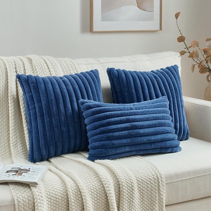 FUTEI Navy Blue Decorative Throw Pillow Covers Set of 2, 12x20 Inch Soft Fluffy - Image 4