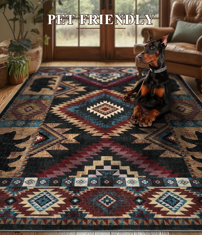 YIHOUSE Rustic Cabin Area Rug for Living Room 8x10, Machine Washable Lodge Bear - Image 6