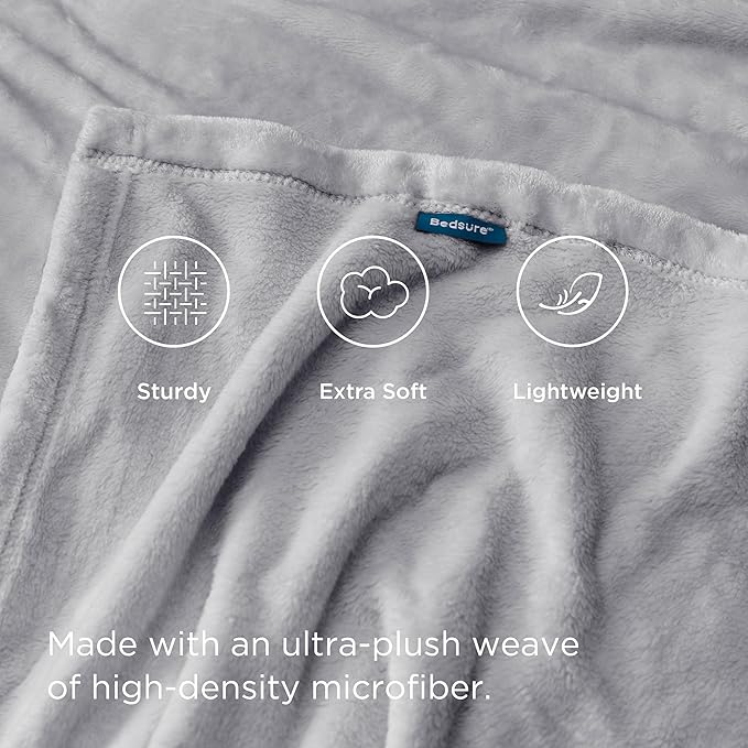 Bedsure GentleSoft Fleece Blanket California King Light Grey - Image 4