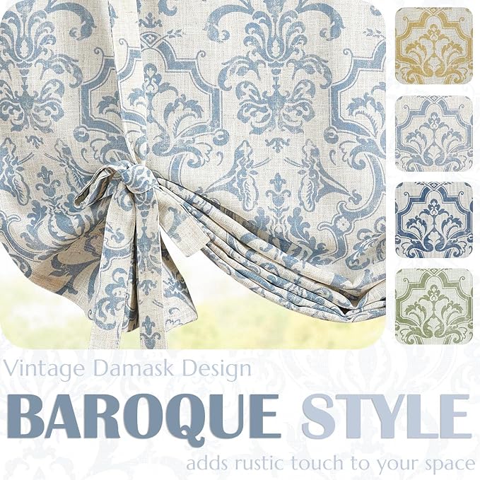 jinchan Linen Tie Up Valance for Flax Floral Drapes Vintage Farmhouse Medallion - Image 4