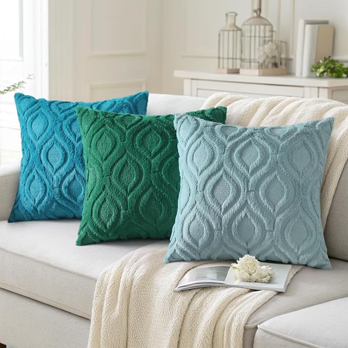 decorUhome Throw Pillow Covers 20x20 Inch Set of 2, Soft Plush Faux Wool Green - Image 4