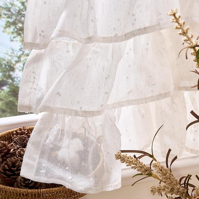 jinchan Ruffled Valance for Windows 18 Inch Mini Pom-Pom Voile Valance Curtains - Image 7