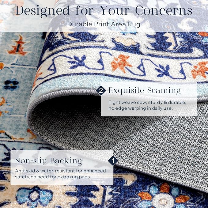 Phantoscope Washable Area Rug 6'x9' Non-Slip, Vintage Boho Rugs - Image 4