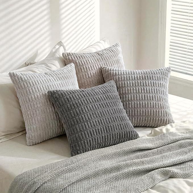 Fancy Homi Set of 4 Grey and White Decorative Throw Pillow Covers 18x18 Inch - Image 8