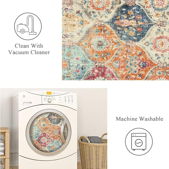 Lahome Moroccan Trellis Washable Area Rugs 5x7, 5x7 Area Rugs - Image 3