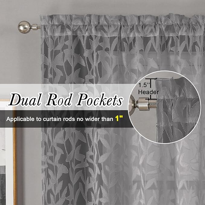 Lecloud Leia Charcoal Grey Sheer Valances - Image 5